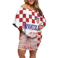Croatia Football 2025 Custom Off Shoulder Short Dress White Hrvatska Kockasti - Pula Arena