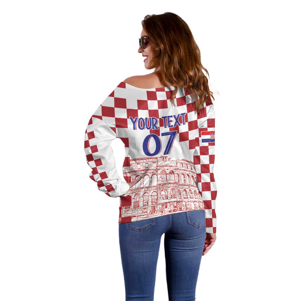 Croatia Football 2025 Custom Off Shoulder Sweater White Hrvatska Kockasti - Pula Arena
