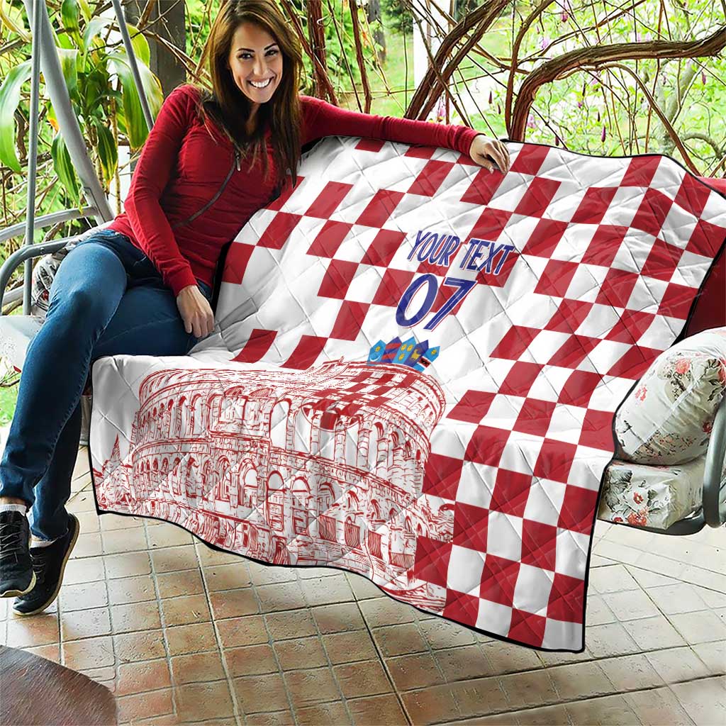 Croatia Football 2025 Custom Quilt White Hrvatska Kockasti - Pula Arena