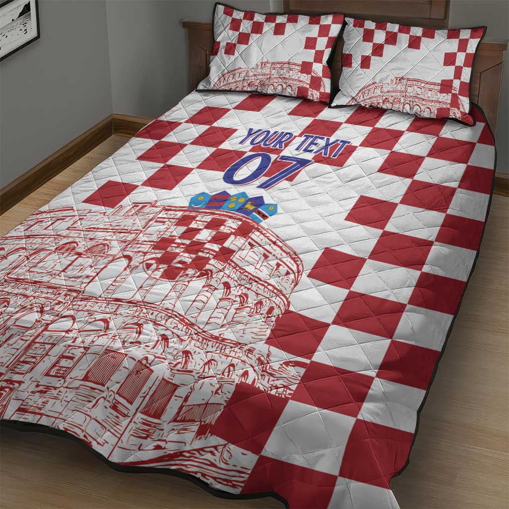 Croatia Football 2025 Custom Quilt Bed Set White Hrvatska Kockasti - Pula Arena