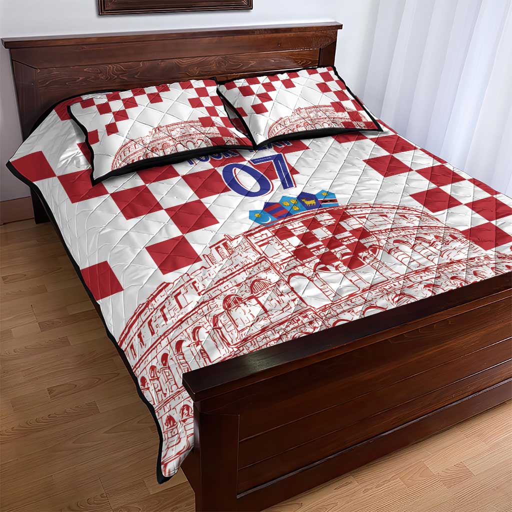 Croatia Football 2025 Custom Quilt Bed Set White Hrvatska Kockasti - Pula Arena