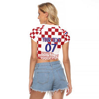 Croatia Football 2025 Custom Raglan Cropped T Shirt White Hrvatska Kockasti - Pula Arena