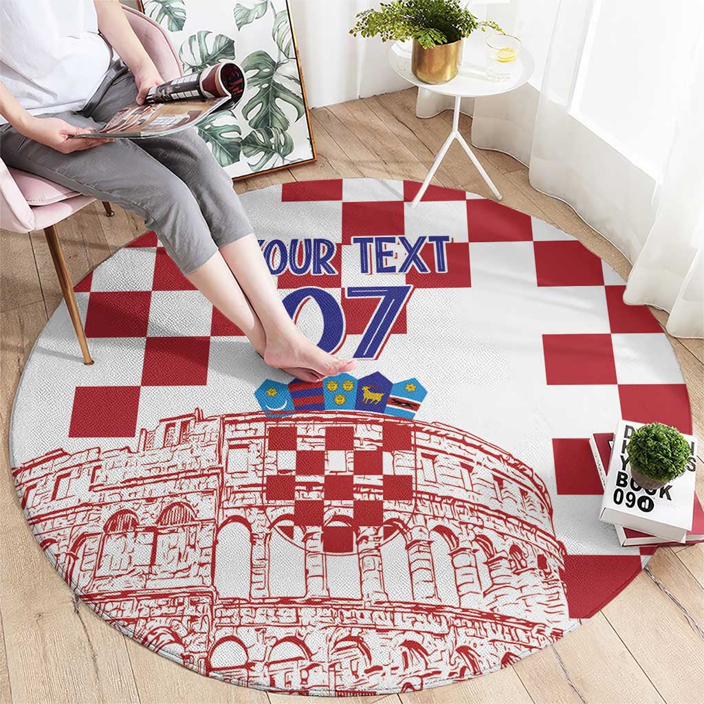 Croatia Football 2025 Custom Round Carpet White Hrvatska Kockasti - Pula Arena