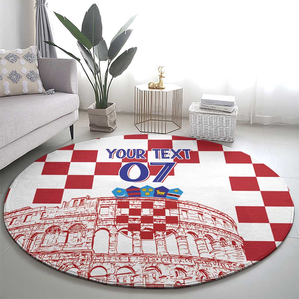 Croatia Football 2025 Custom Round Carpet White Hrvatska Kockasti - Pula Arena