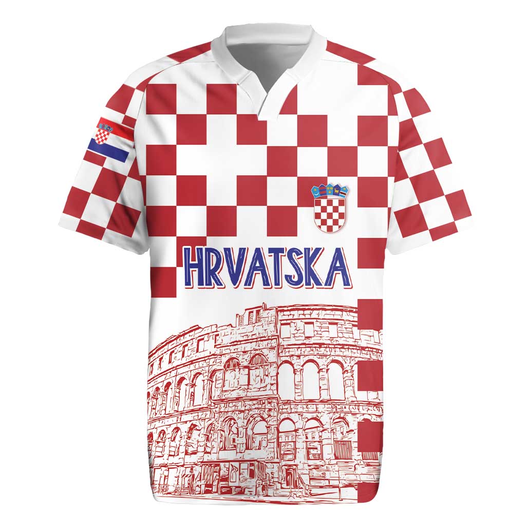 Croatia Football 2025 Custom Rugby Jersey White Hrvatska Kockasti - Pula Arena