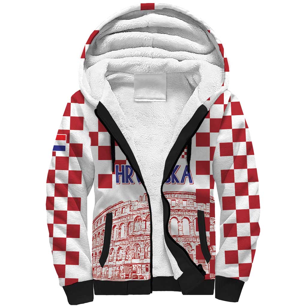 Croatia Football 2025 Custom Sherpa Hoodie White Hrvatska Kockasti - Pula Arena