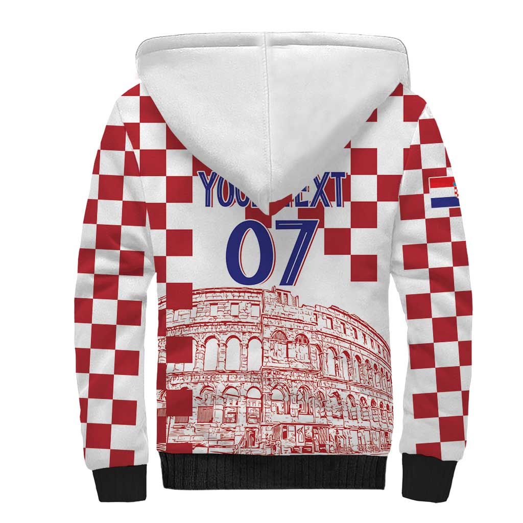 Croatia Football 2025 Custom Sherpa Hoodie White Hrvatska Kockasti - Pula Arena