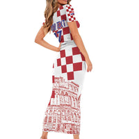 Croatia Football 2025 Custom Short Sleeve Bodycon Dress White Hrvatska Kockasti - Pula Arena