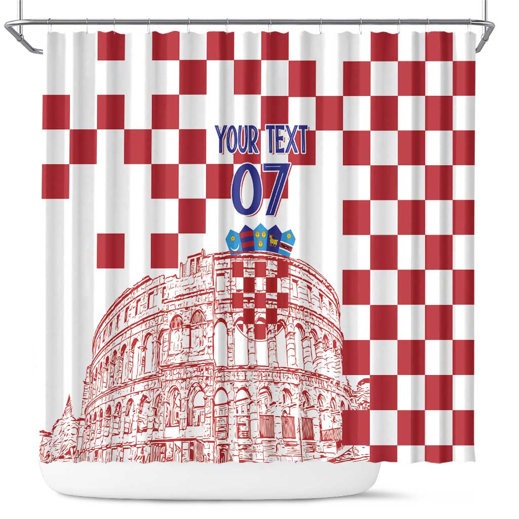 Croatia Football 2025 Custom Shower Curtain White Hrvatska Kockasti - Pula Arena