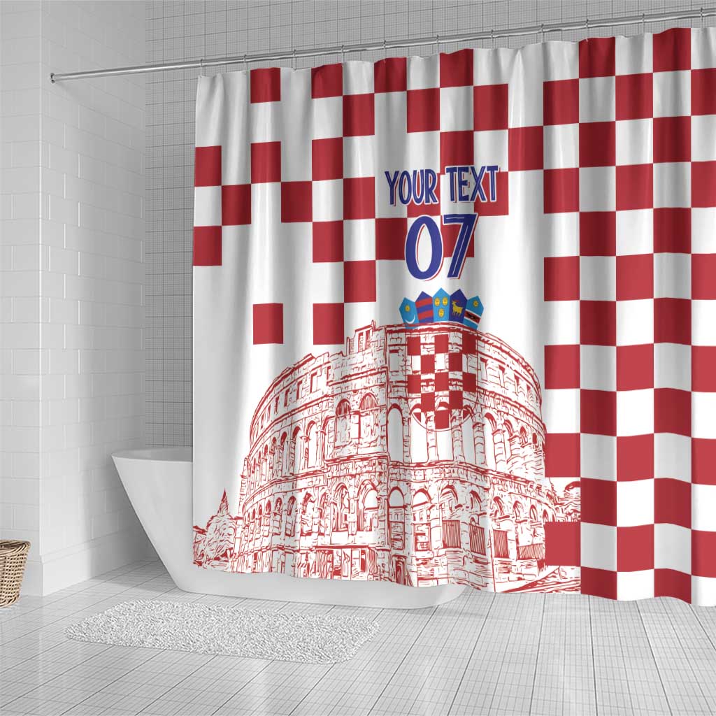 Croatia Football 2025 Custom Shower Curtain White Hrvatska Kockasti - Pula Arena