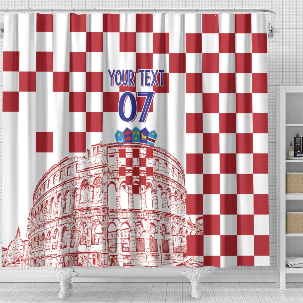 Croatia Football 2025 Custom Shower Curtain White Hrvatska Kockasti - Pula Arena