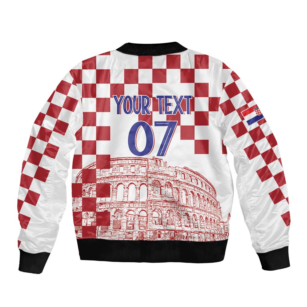 Croatia Football 2025 Custom Sleeve Zip Bomber Jacket White Hrvatska Kockasti - Pula Arena