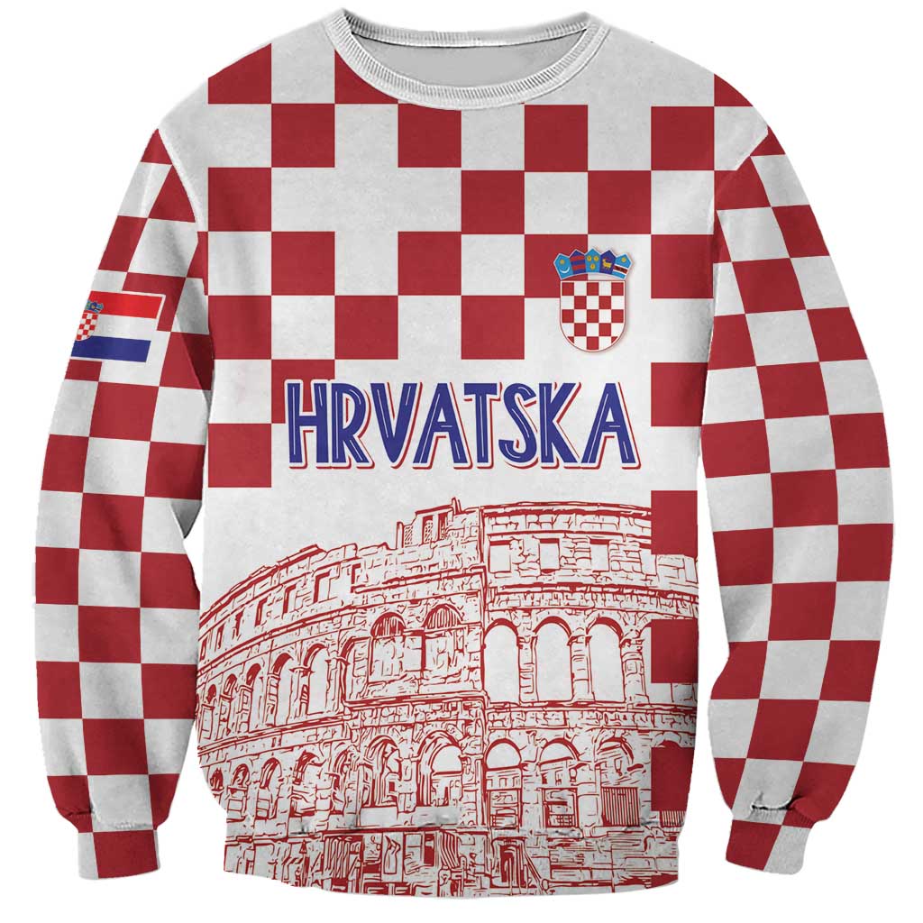 Croatia Football 2025 Custom Sweatshirt White Hrvatska Kockasti - Pula Arena
