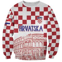 Croatia Football 2025 Custom Sweatshirt White Hrvatska Kockasti - Pula Arena