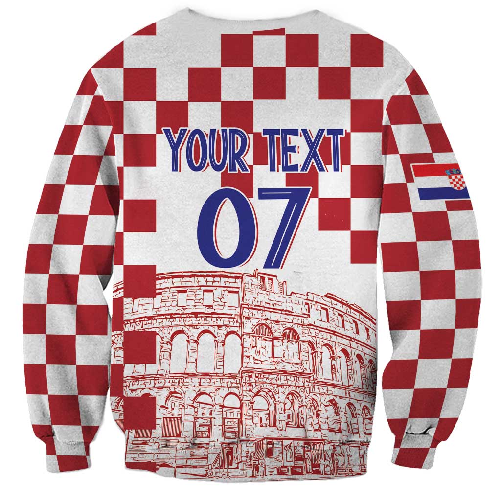 Croatia Football 2025 Custom Sweatshirt White Hrvatska Kockasti - Pula Arena