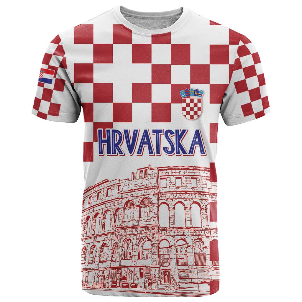 Croatia Football 2025 Custom T Shirt White Hrvatska Kockasti - Pula Arena