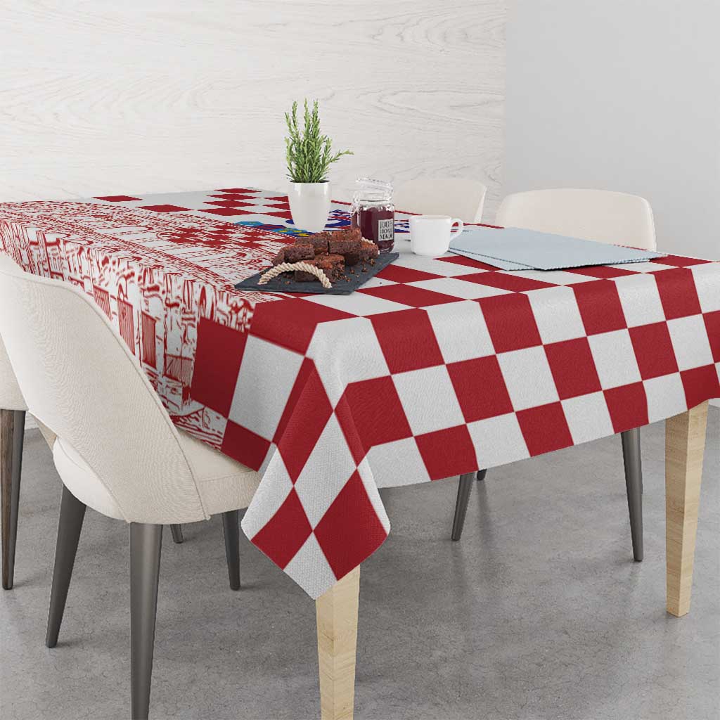 Croatia Football 2025 Custom Tablecloth White Hrvatska Kockasti - Pula Arena