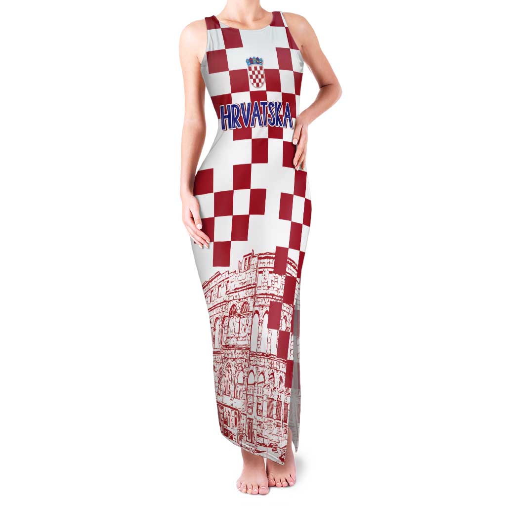 Croatia Football 2025 Custom Tank Maxi Dress White Hrvatska Kockasti - Pula Arena