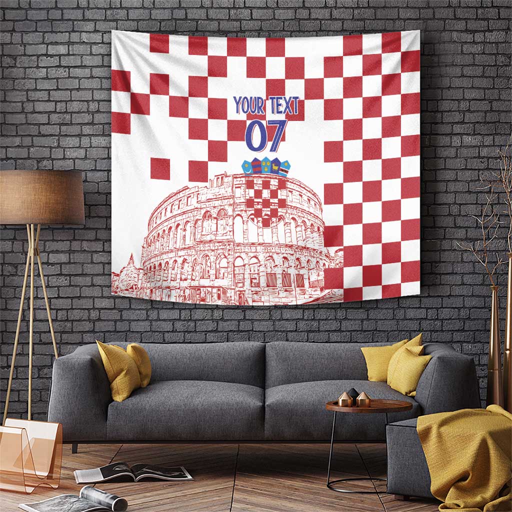 Croatia Football 2025 Custom Tapestry White Hrvatska Kockasti - Pula Arena