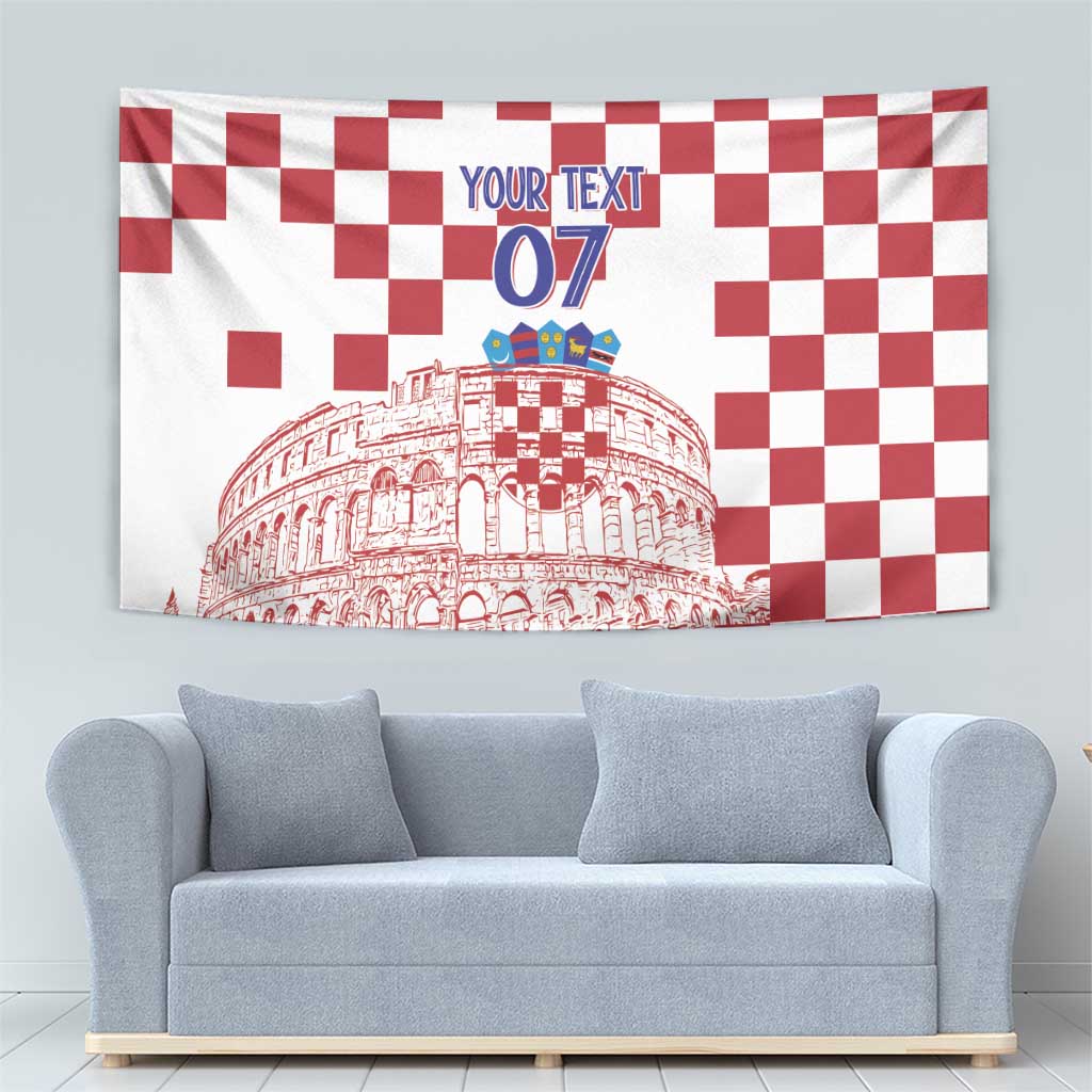Croatia Football 2025 Custom Tapestry White Hrvatska Kockasti - Pula Arena