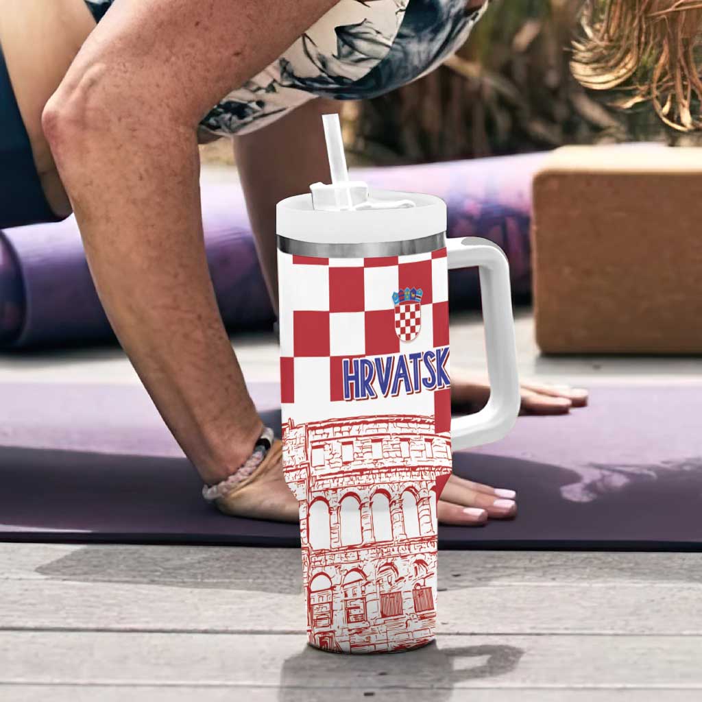 Croatia Football 2025 Custom Tumbler With Handle White Hrvatska Kockasti - Pula Arena