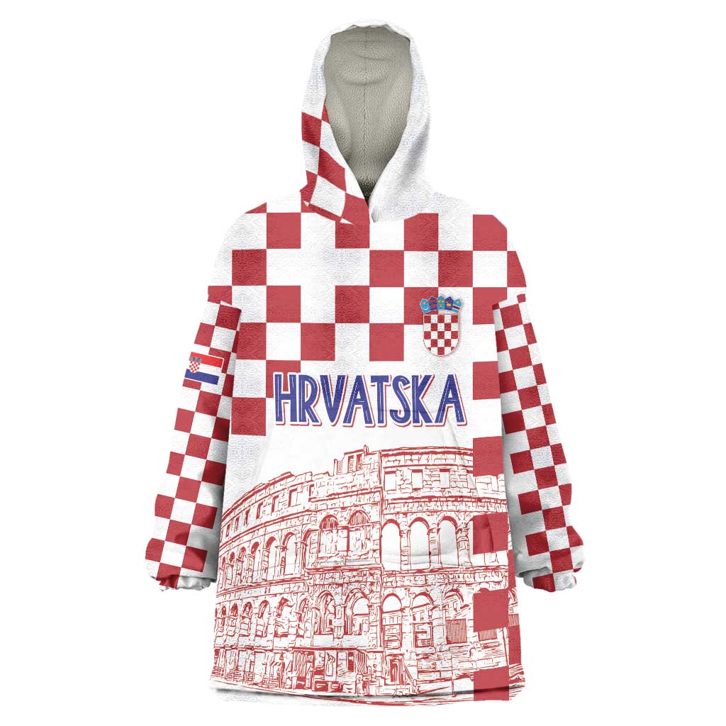 Croatia Football 2025 Custom Wearable Blanket Hoodie White Hrvatska Kockasti - Pula Arena