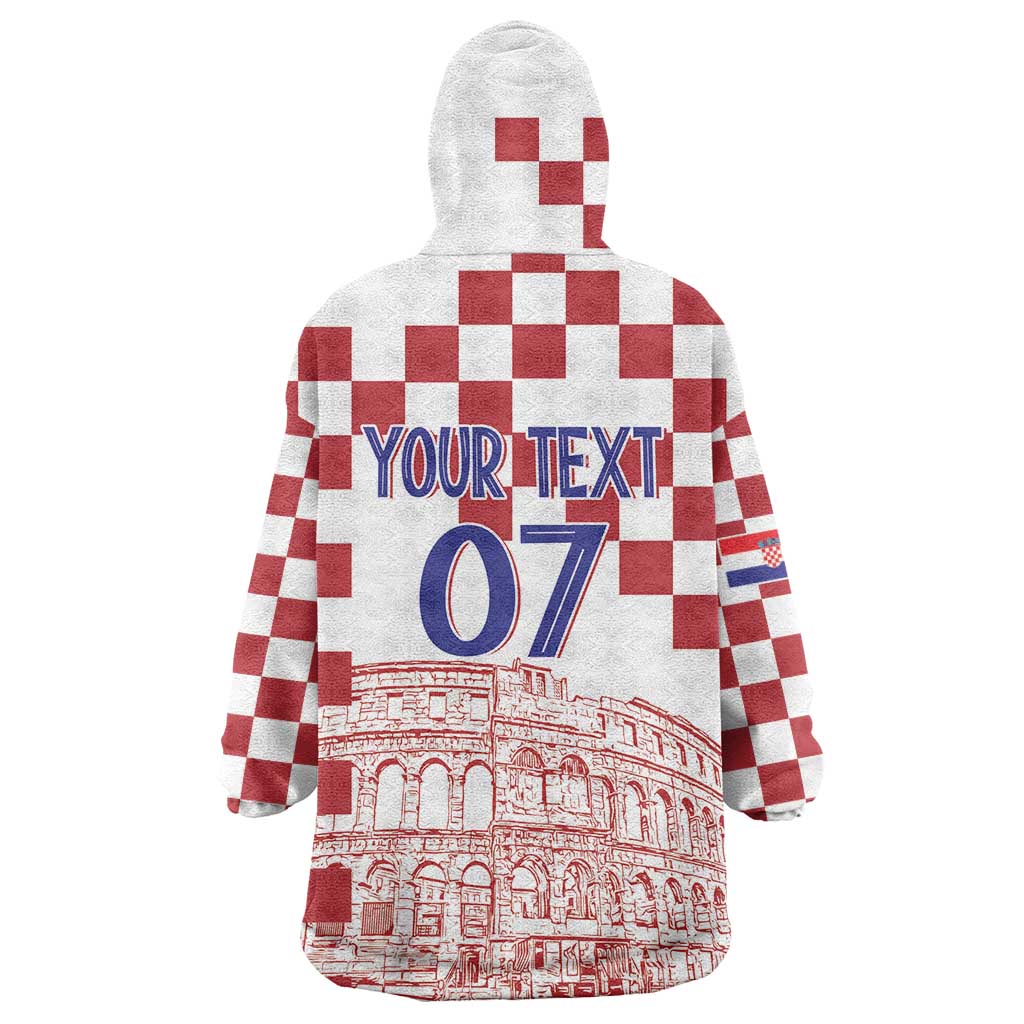 Croatia Football 2025 Custom Wearable Blanket Hoodie White Hrvatska Kockasti - Pula Arena