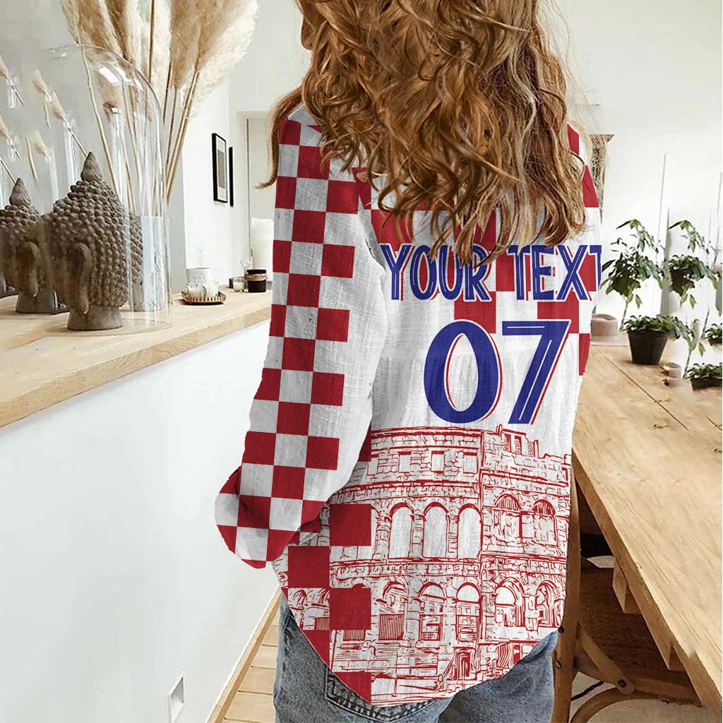 Croatia Football 2025 Custom Women Casual Shirt White Hrvatska Kockasti - Pula Arena