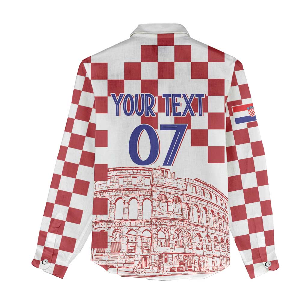 Croatia Football 2025 Custom Women Casual Shirt White Hrvatska Kockasti - Pula Arena