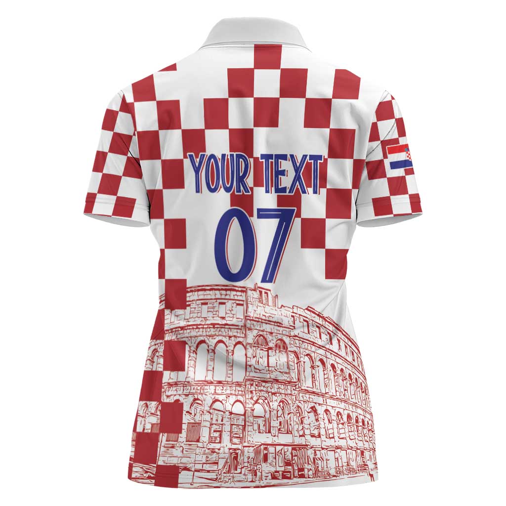 Croatia Football 2025 Custom Women Polo Shirt White Hrvatska Kockasti - Pula Arena