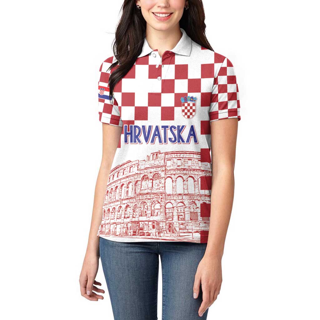 Croatia Football 2025 Custom Women Polo Shirt White Hrvatska Kockasti - Pula Arena
