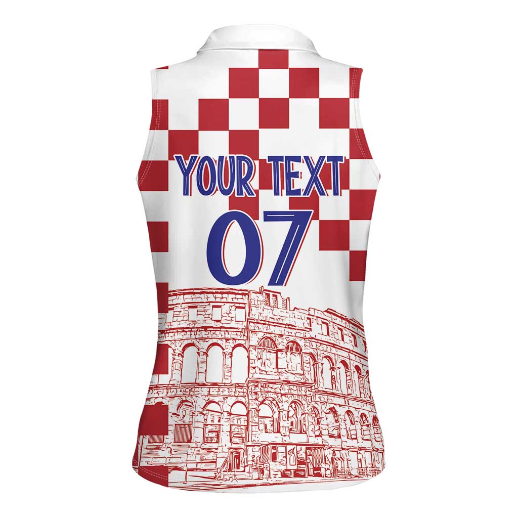 Croatia Football 2025 Custom Women Sleeveless Polo Shirt White Hrvatska Kockasti - Pula Arena