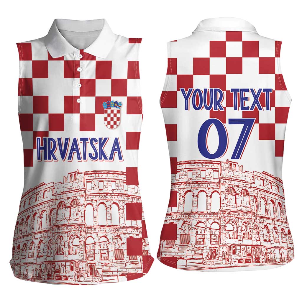 Croatia Football 2025 Custom Women Sleeveless Polo Shirt White Hrvatska Kockasti - Pula Arena