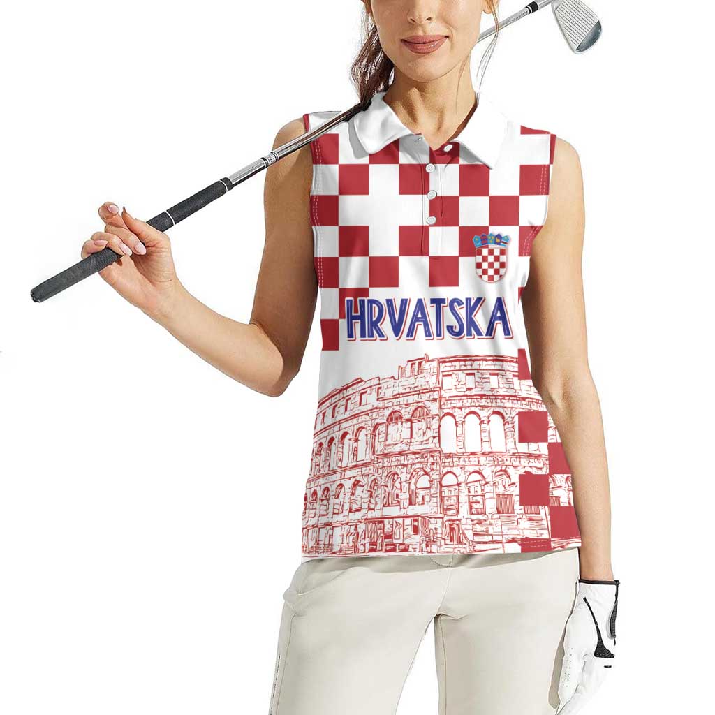Croatia Football 2025 Custom Women Sleeveless Polo Shirt White Hrvatska Kockasti - Pula Arena