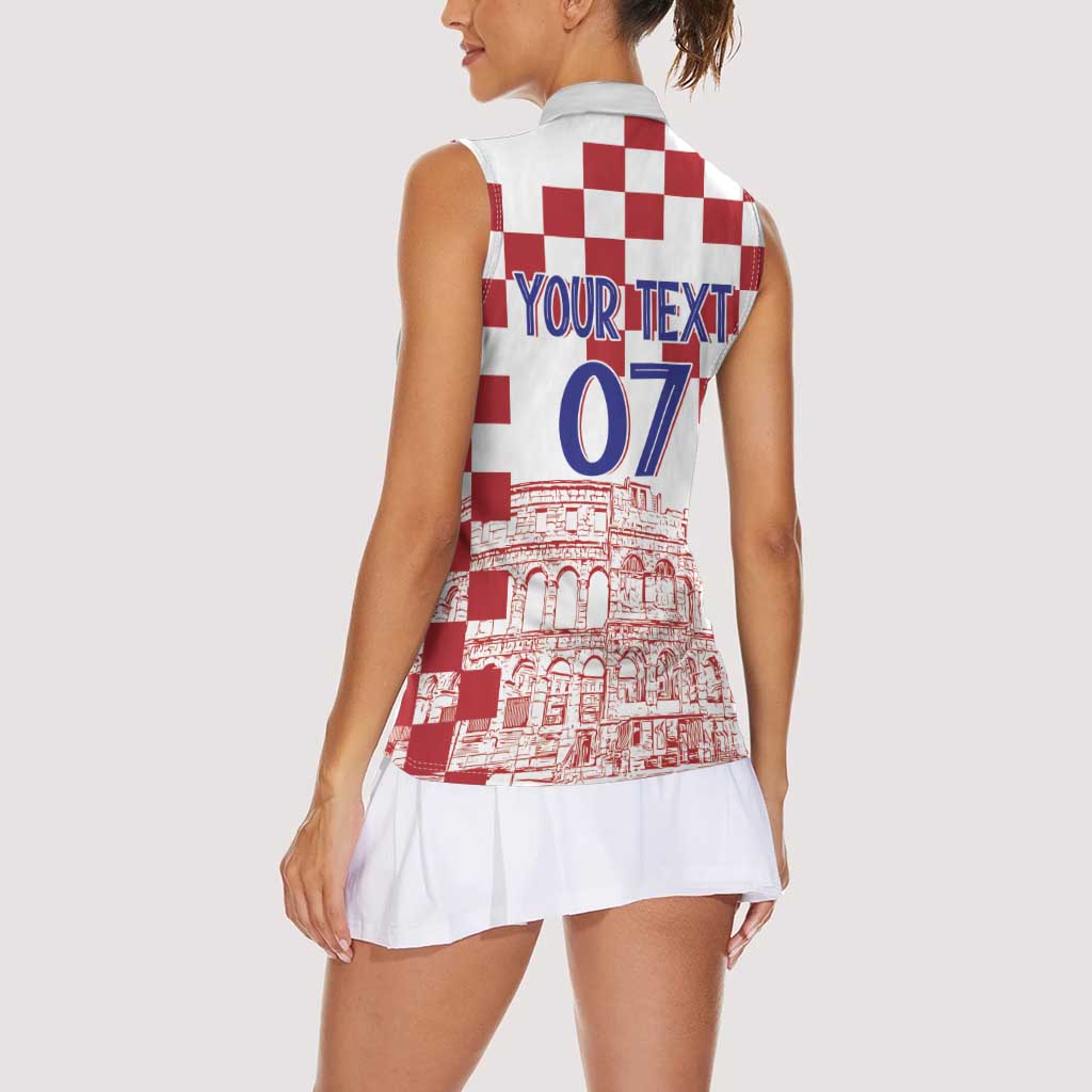 Croatia Football 2025 Custom Women Sleeveless Polo Shirt White Hrvatska Kockasti - Pula Arena