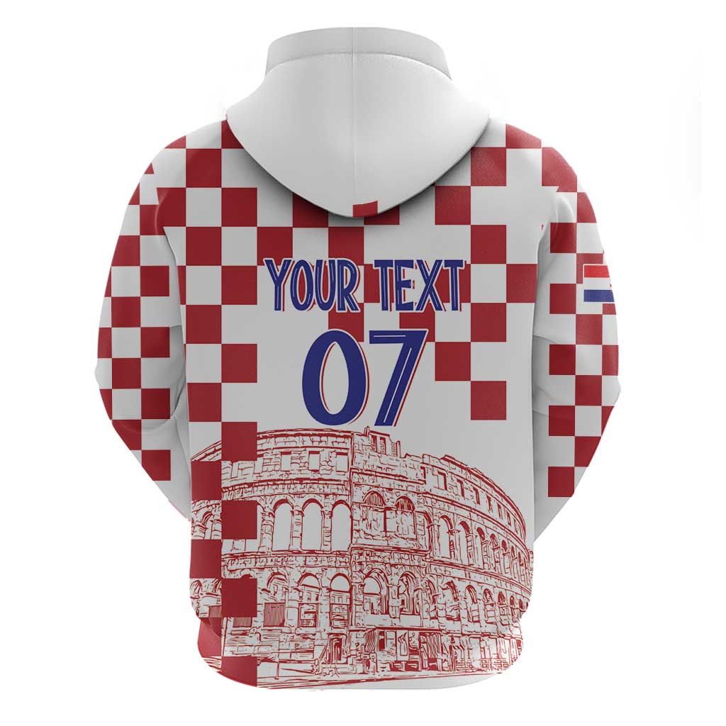 Croatia Football 2025 Custom Zip Hoodie White Hrvatska Kockasti - Pula Arena