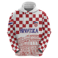 Croatia Football 2025 Custom Zip Hoodie White Hrvatska Kockasti - Pula Arena