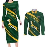 Personalized South Africa Rugby Bokke Couples Matching Long Sleeve Bodycon Dress and Long Sleeve Button Shirt Minimalism Style