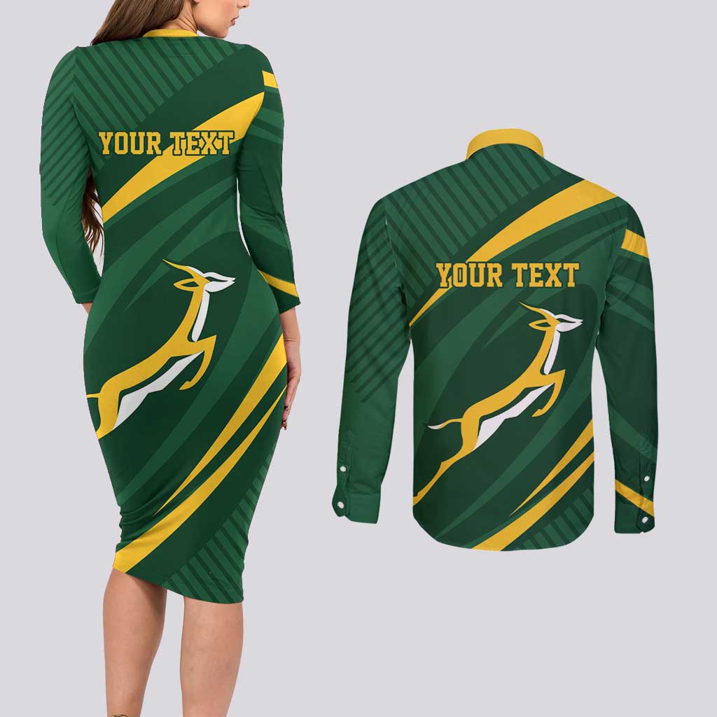 Personalized South Africa Rugby Bokke Couples Matching Long Sleeve Bodycon Dress and Long Sleeve Button Shirt Minimalism Style