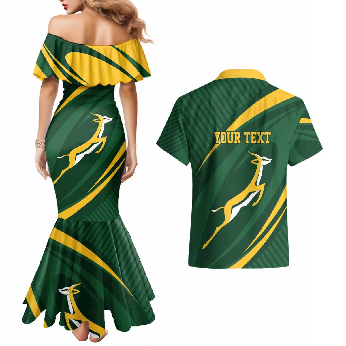Personalized South Africa Rugby Bokke Couples Matching Mermaid Dress and Hawaiian Shirt Minimalism Style