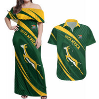 Personalized South Africa Rugby Bokke Couples Matching Off Shoulder Maxi Dress and Hawaiian Shirt Minimalism Style