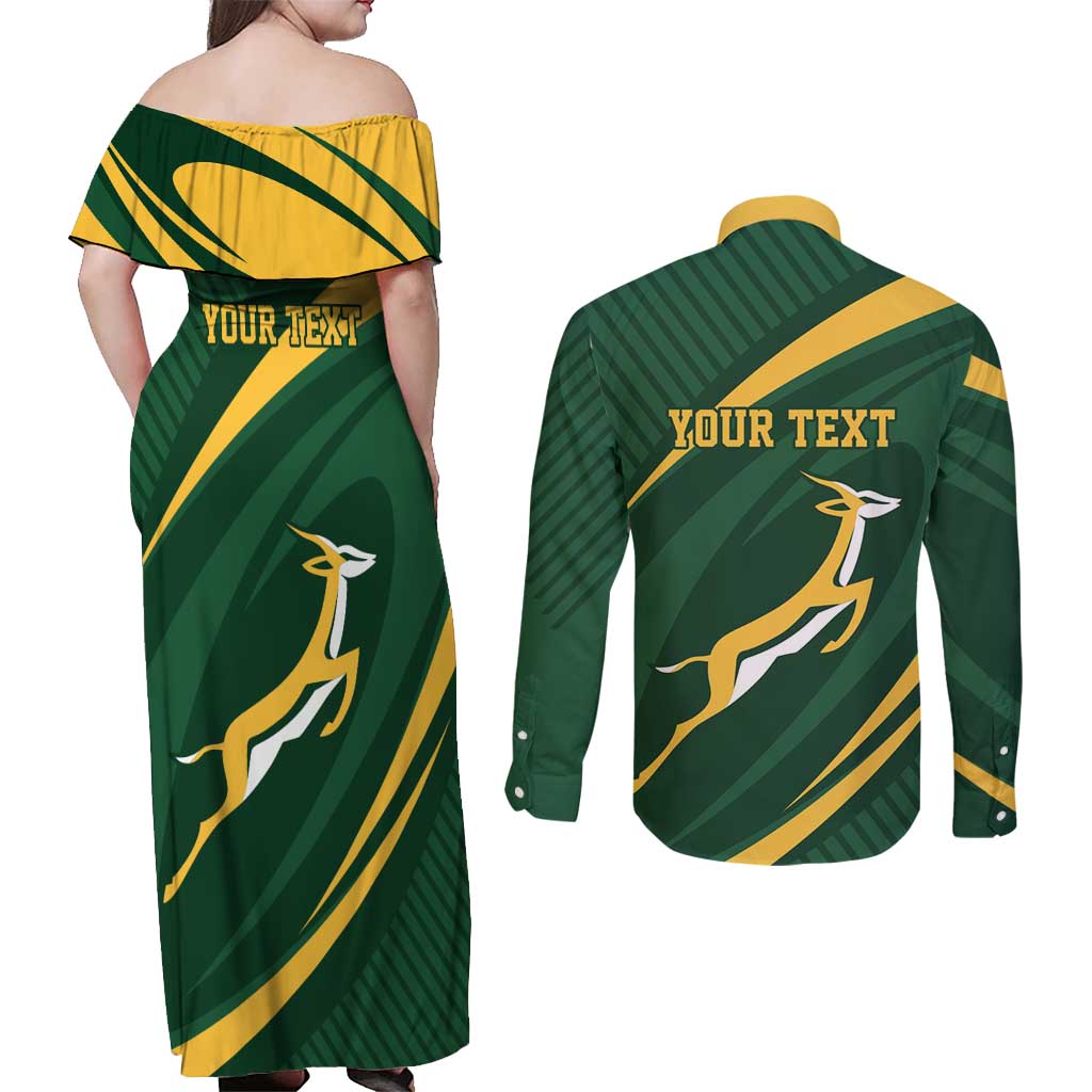 Personalized South Africa Rugby Bokke Couples Matching Off Shoulder Maxi Dress and Long Sleeve Button Shirt Minimalism Style