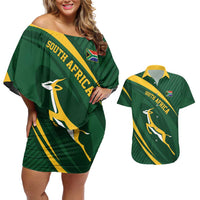 Personalized South Africa Rugby Bokke Couples Matching Off Shoulder Short Dress and Hawaiian Shirt Minimalism Style