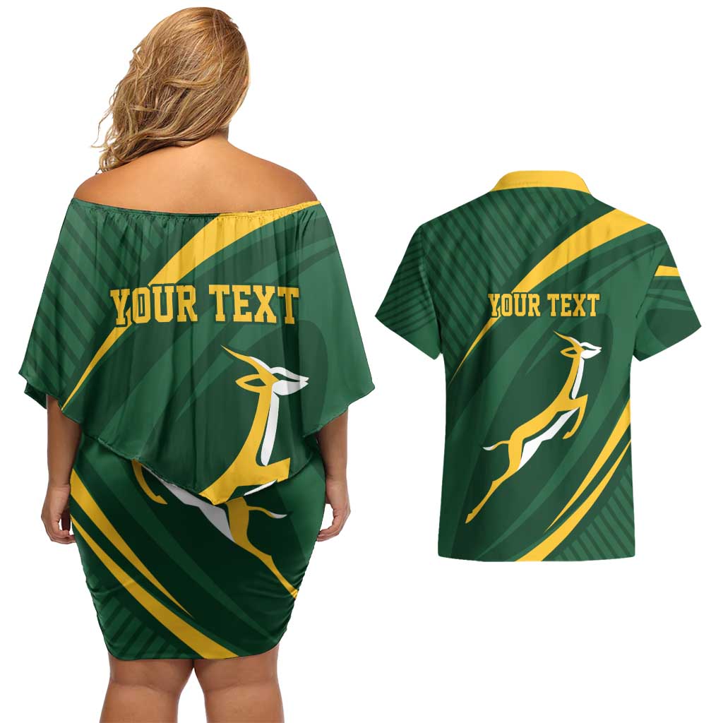 Personalized South Africa Rugby Bokke Couples Matching Off Shoulder Short Dress and Hawaiian Shirt Minimalism Style