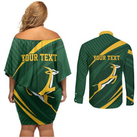 Personalized South Africa Rugby Bokke Couples Matching Off Shoulder Short Dress and Long Sleeve Button Shirt Minimalism Style