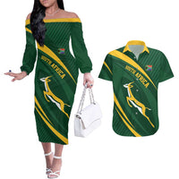 Personalized South Africa Rugby Bokke Couples Matching Off The Shoulder Long Sleeve Dress and Hawaiian Shirt Minimalism Style