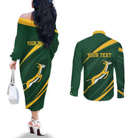 Personalized South Africa Rugby Bokke Couples Matching Off The Shoulder Long Sleeve Dress and Long Sleeve Button Shirt Minimalism Style