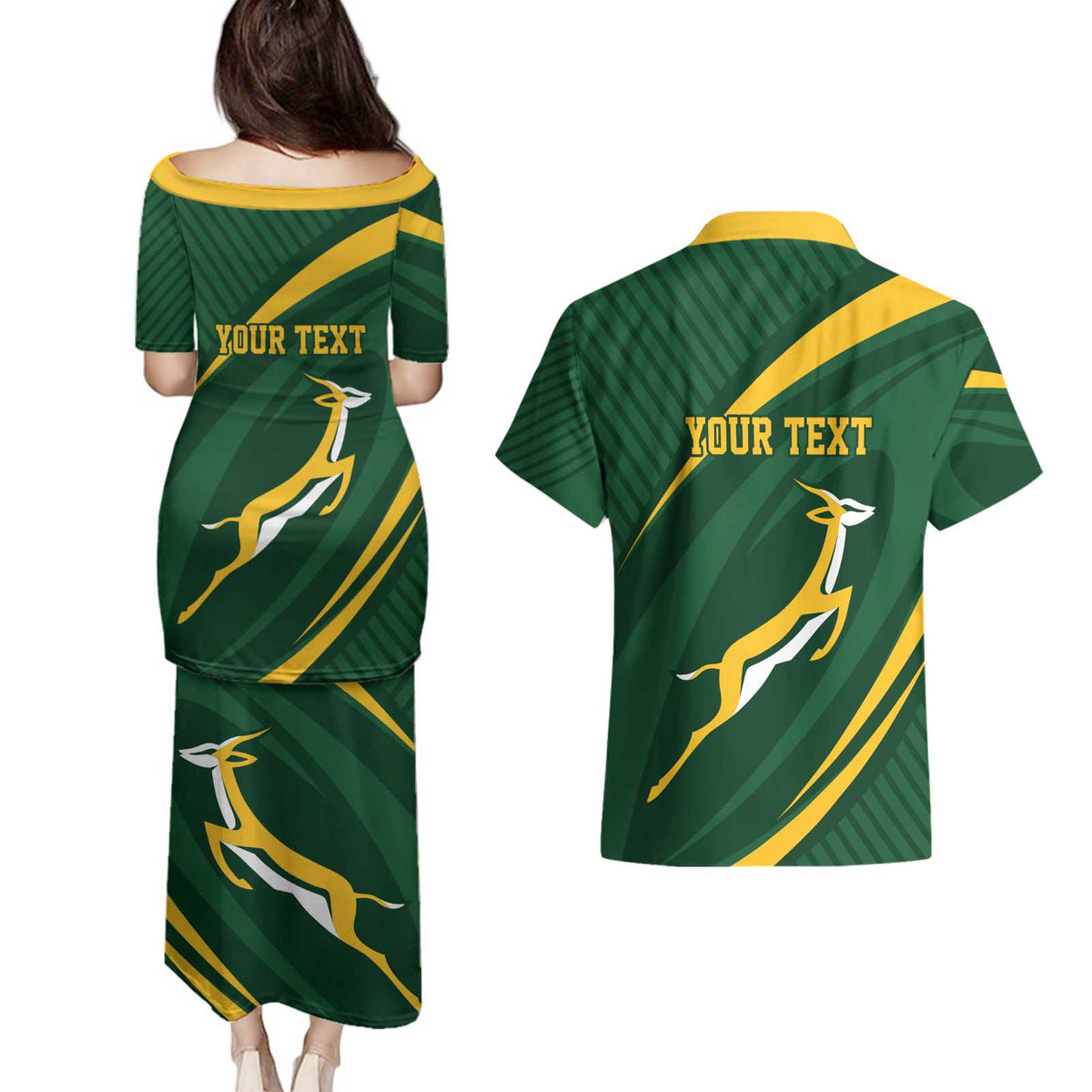 Personalized South Africa Rugby Bokke Couples Matching Puletasi and Hawaiian Shirt Minimalism Style