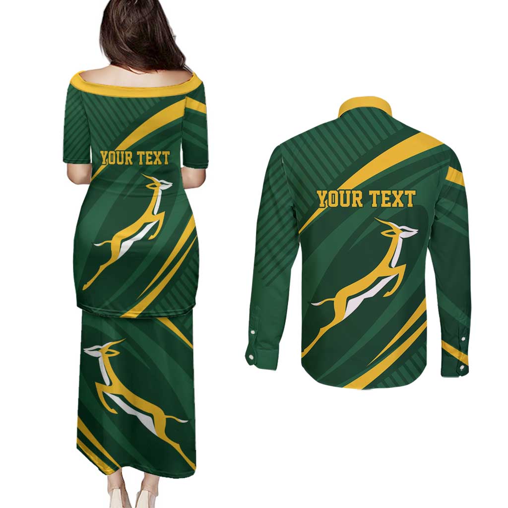 Personalized South Africa Rugby Bokke Couples Matching Puletasi and Long Sleeve Button Shirt Minimalism Style