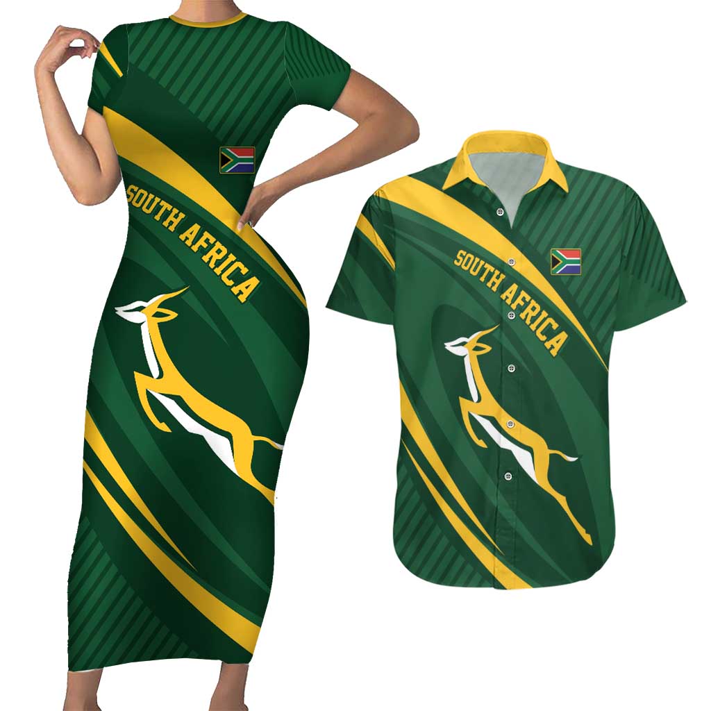 Personalized South Africa Rugby Bokke Couples Matching Short Sleeve Bodycon Dress and Hawaiian Shirt Minimalism Style